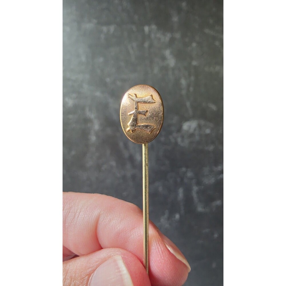 Gold Tone Metal Initial E Stick Pin Vintage READ Description
